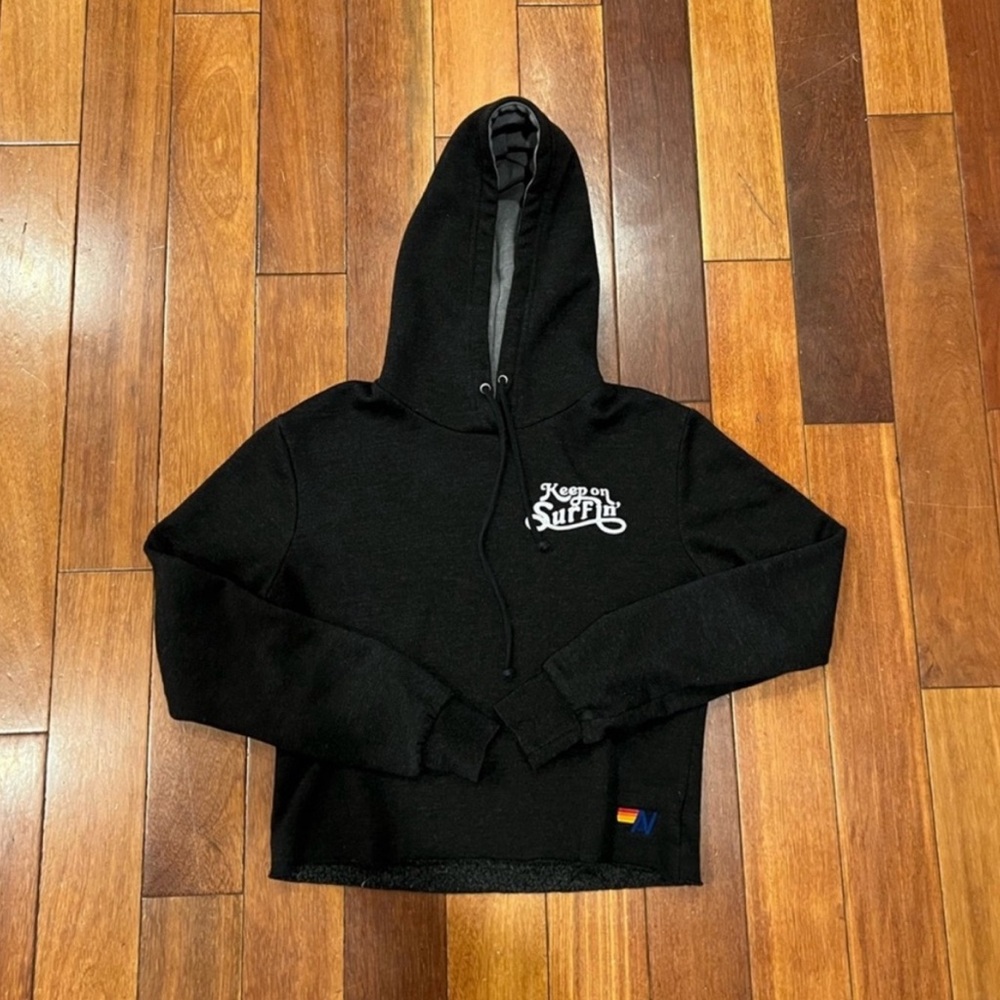 Aviator Nation Cropped Keep On Surfin’ Hoodie - Black - XS